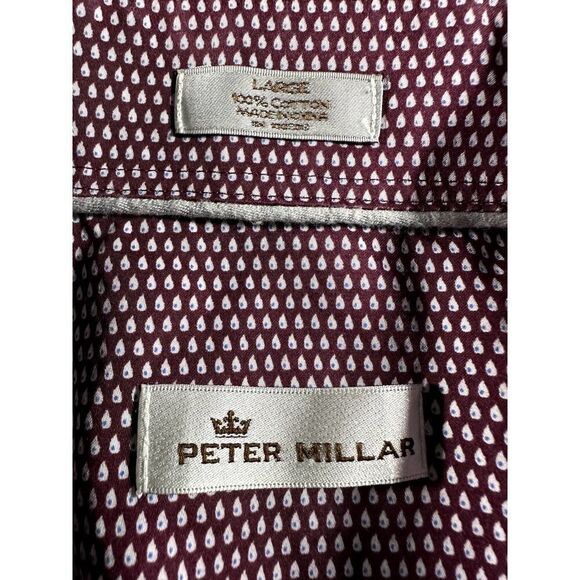 Peter Millar 100% Cotton Burgundy White Pattern Button Down Dress Shirt Large - Picture 7 of 7